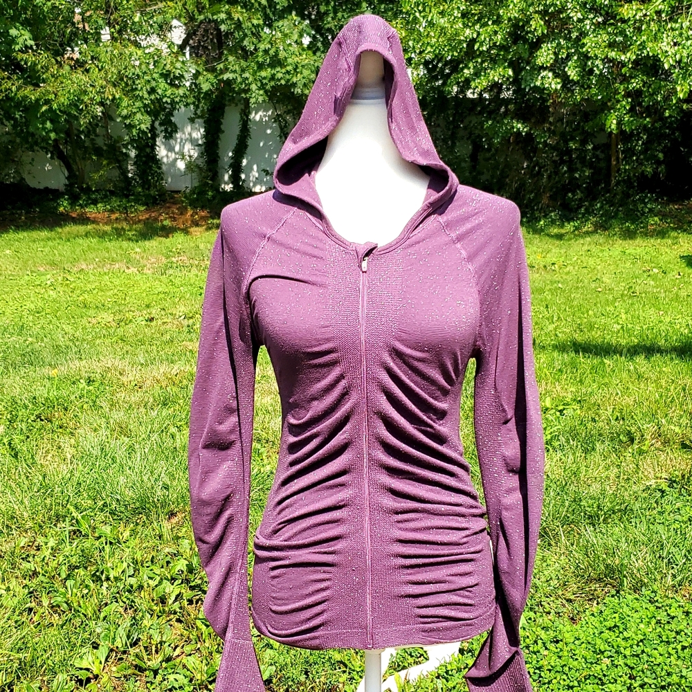 Athleta Sparkly Plum Zip Up Hoody Size S with matching headband!